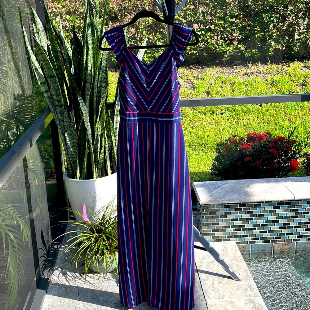 Striped Maxi Dress with Ruffle Shoulders